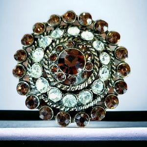 Vintage Rhinestone Brooch Antique Gold Tone